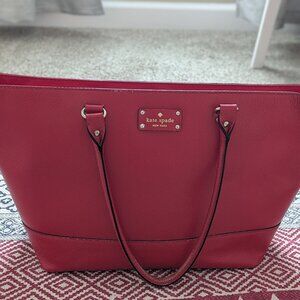 Kate Spade Large Red Leather Zip Top Shoulder Tote Bag WKRU3489